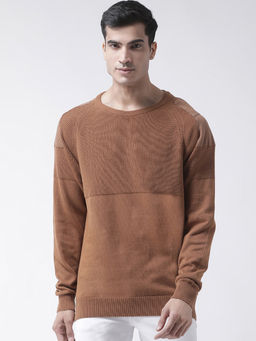 Club York - Khaki Full Sleeve Self Design Round Neck Sweater