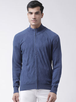 Club York - Blue Full Sleeve Self Design High Neck Sweater