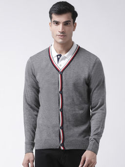 Club York - Grey Full Sleeve Solid/Plain V-Neck Sweater