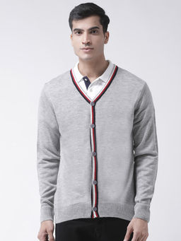 Club York - Grey Full Sleeve Solid/Plain V-Neck Sweater