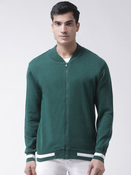 Club York - Green Full Sleeve Solid/Plain Mandarin Neck Sweater