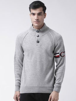Club York - Grey Full Sleeve Self Design High Neck Sweater