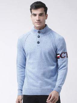 Club York - Blue Full Sleeve Self Design High Neck Sweater