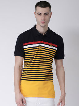 Club York - Mens Navy Blue Half Sleeve Striper Polo Collar T-shirt Has Chest Embroidery