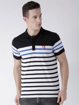 Club York - Mens half sleeve multicolored striper polo t-shirt has chest embroidered logo