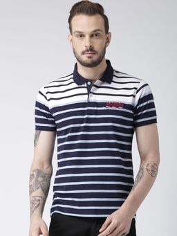 Club York - Men's Blue Striped Polo Neck T-Shirt
