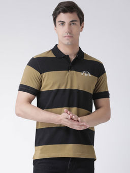 Club York - Mens Black Half Sleeve Striped Polo Neck T-shirt