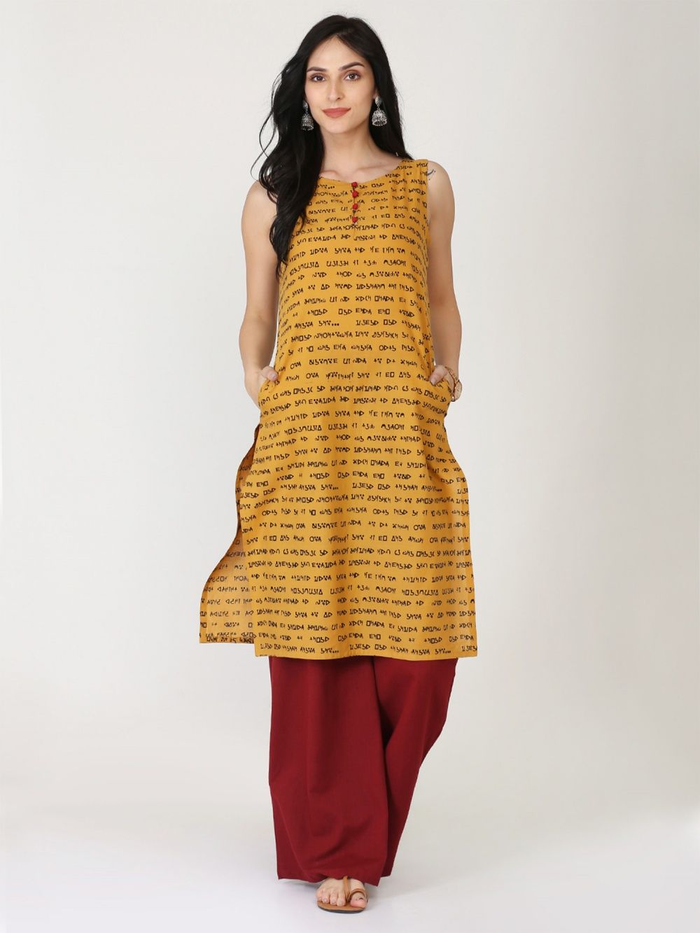 Abhishti The Speech Sleeveless Mustard Kurta