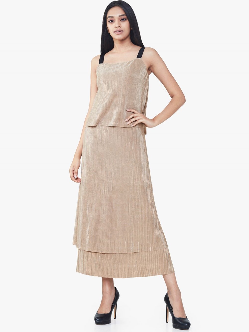 And Dresses Metallic Knit Tiered Maxi Dress Online Nykaa And Metallic Knit Tiered Maxi Dress
