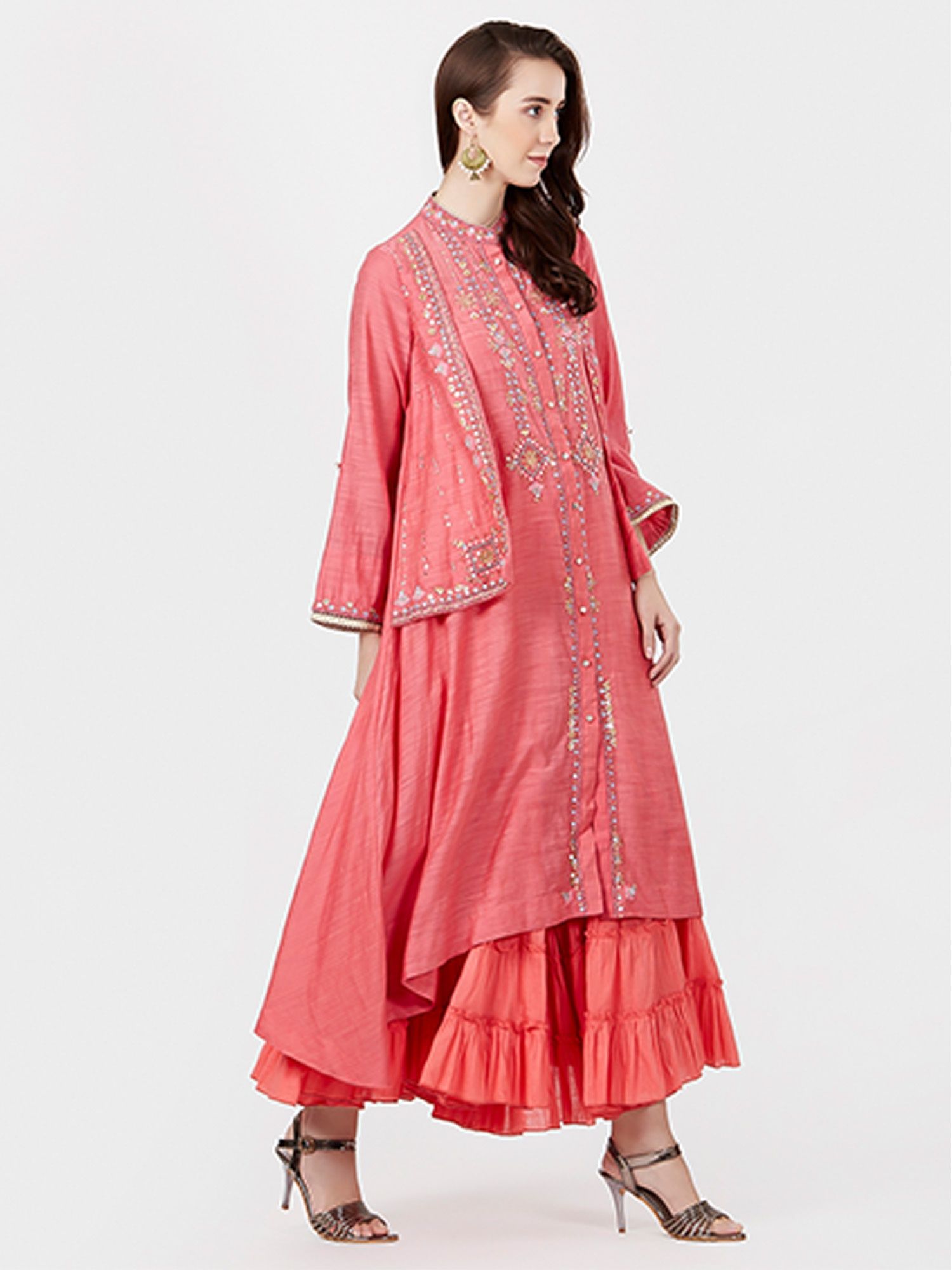 Ritu Kumar Salwar Suits and Sets : Buy Ritu Kumar Band Collar Full Sleeve Long Embroidered Kurta 