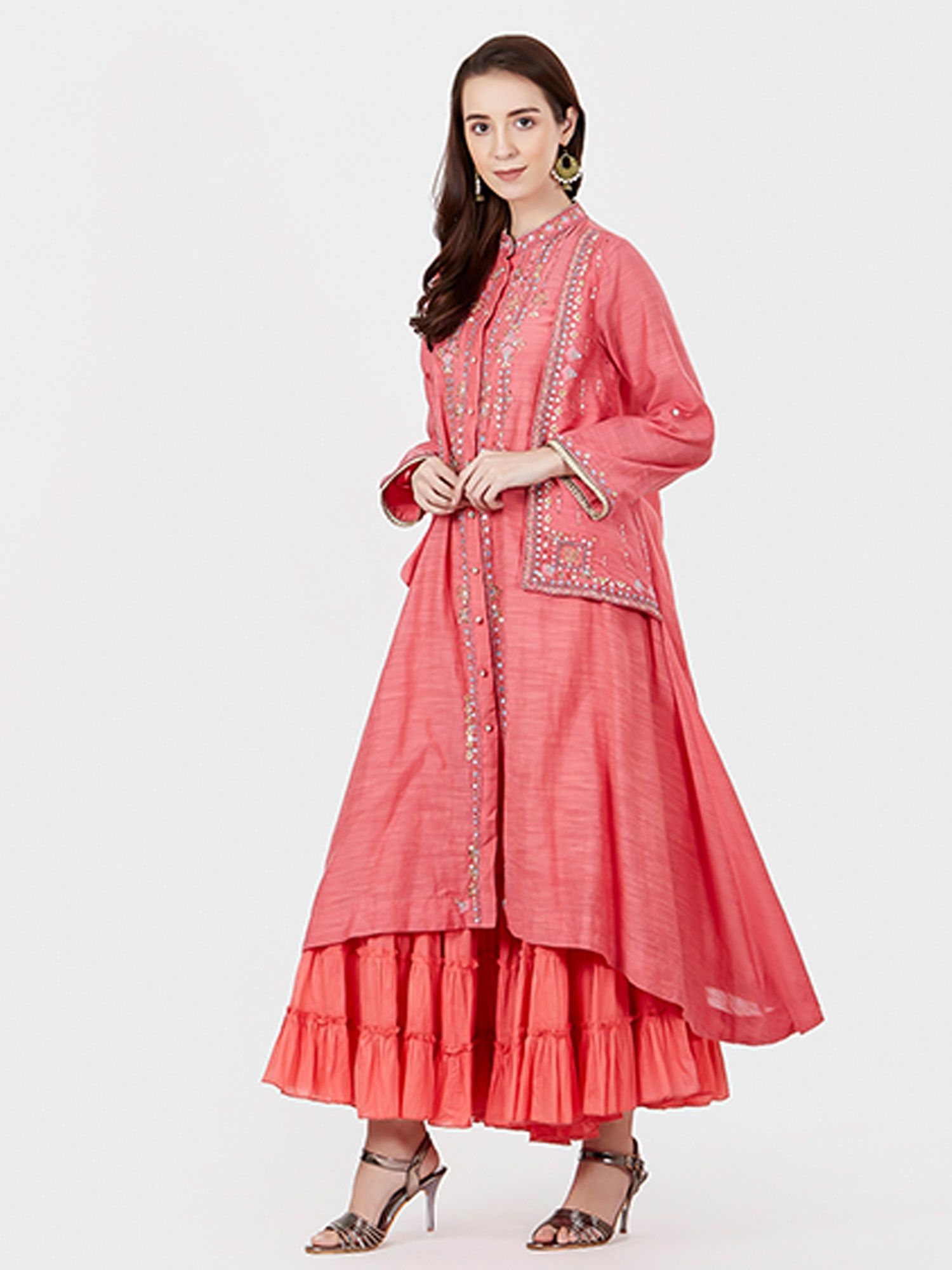 Ritu Kumar Salwar Suits and Sets : Buy Ritu Kumar Band Collar Full Sleeve Long Embroidered Kurta 