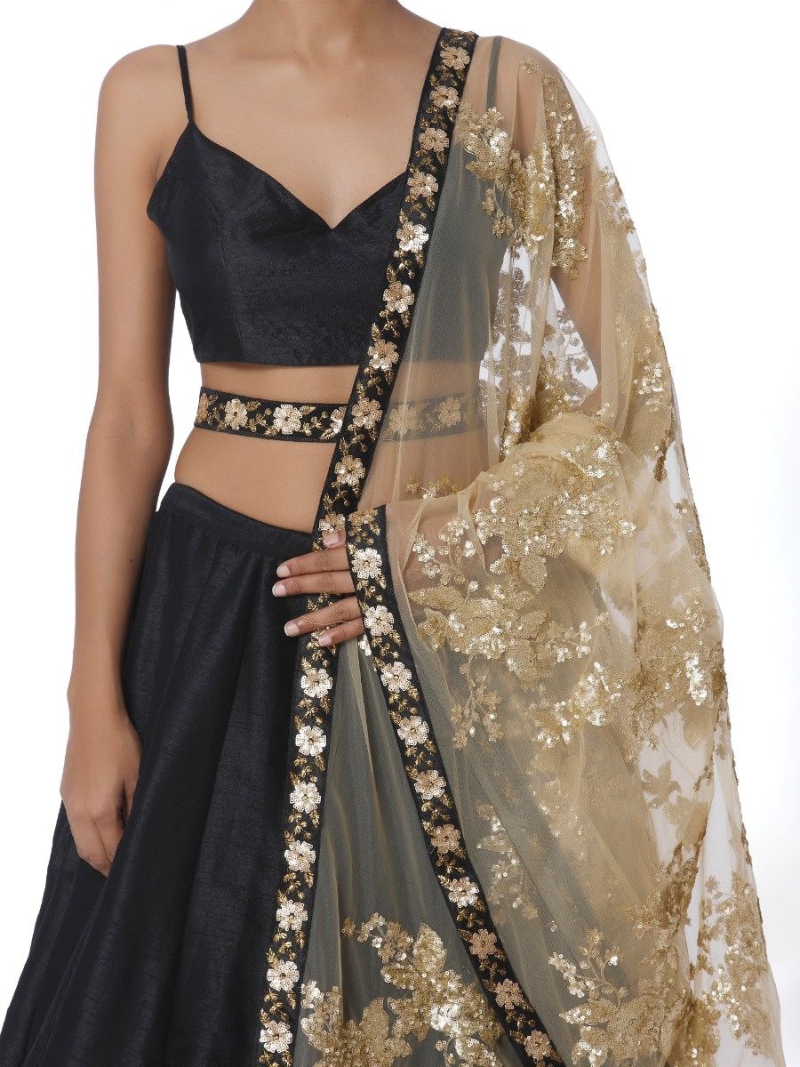 Nikaya Lehenga Buy Nikaya Black Raw Silk Lehenga Set With Embroidered