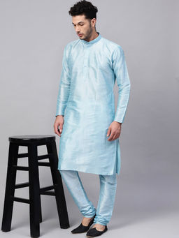SOJANYA - Men's Silk Blend Sky Blue Kurta & Churidar Pyjama Set (Set of 2)
