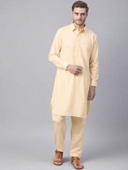 SOJANYA - Cotton Blend Fawn Pathani Kurta And Salwar (Set of 2)