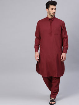SOJANYA - Cotton Blend Maroon Pathani Kurta And Salwar (Set of 2)