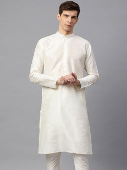 SOJANYA - Silk Blend Off White Solid Only Long Kurta