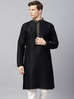 SOJANYA - Silk Blend Black Self Design Only Long Kurta