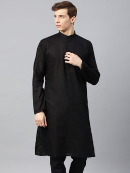 SOJANYA - Cotton Linen Blend Black Solid Only Long Kurta