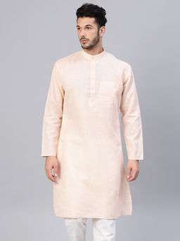 SOJANYA - Cotton Linen Blend Peach Solid Only Long Kurta