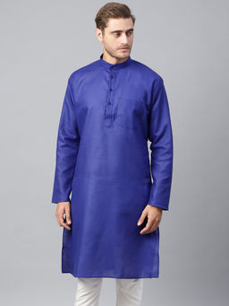 SOJANYA - Cotton Linen Blend Royal Blue Solid Only Long Kurta