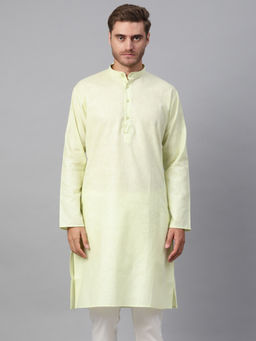 SOJANYA - Cotton Linen Blend Lime Green Solid Only Long Kurta