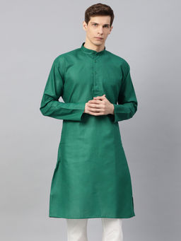 SOJANYA - Cotton Linen Blend Dark Green Solid Only Long Kurta