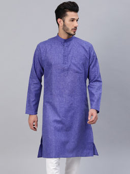 SOJANYA - Cotton Linen Blend Indigo Blue Solid Only Long Kurta