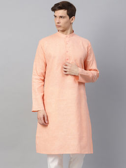 SOJANYA - Cotton Linen Blend Orange Solid Only Long Kurta