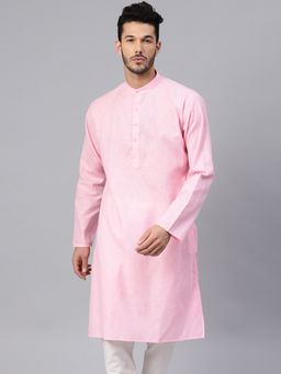 SOJANYA - Cotton Linen Blend Pink Solid Only Long Kurta