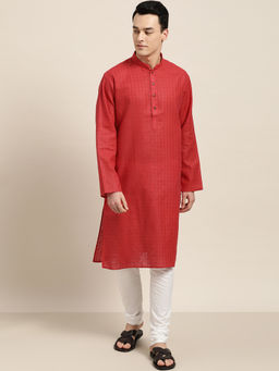 SOJANYA - Cotton Blend Red Checked Only Long Kurta