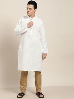 SOJANYA - Cotton Blend White Checked Only Long Kurta