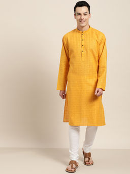 SOJANYA - Cotton Blend Yellow Checked Only Long Kurta