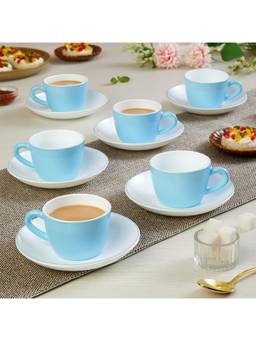 Larah by Borosil - Blue Assorted 6 Piece Cup and Sauce Set (Pack of 6)