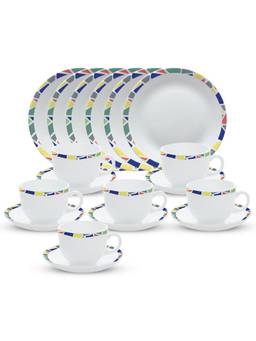 Larah by Borosil - White Garnet 18 Piece Opalware Snack Set