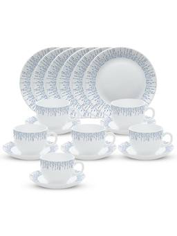 Larah by Borosil - White Pulse 18 Piece Opalware Snack Set