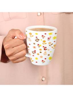 Larah by Borosil - White Flora Sunset Opalware Tea & Coffee Mug