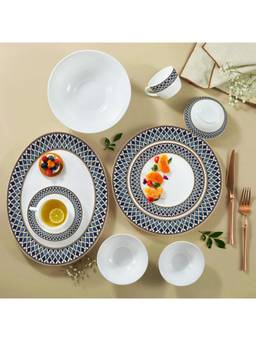 Larah by Borosil - White Sapphire Crest Opalware 60 Piece Dinner Set