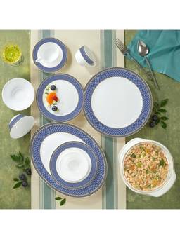Larah by Borosil - White Emerald Weave Opalware 61 Piece Dinner Set