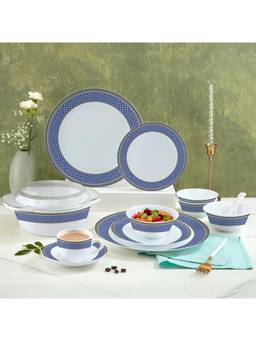 Larah by Borosil - White Emerald Weave Opalware 62 Piece Dinner Set
