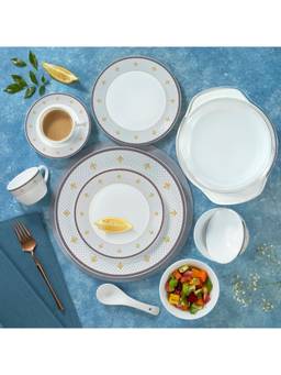 Larah by Borosil - White Regalia Grace Opalware 62 Piece Dinner Set