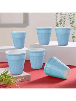 Larah by Borosil - Powder Blue Opalware Tea & Coffee Kulhads (Pack of 6)