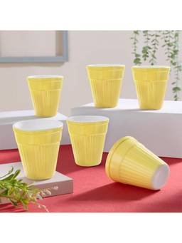 Larah by Borosil - Sun Yellow Opalware Tea & Coffee Kulhads (Pack of 6)