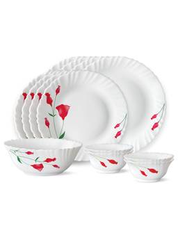Larah by Borosil - White Diana Opalware 13 Piece Dinner Set