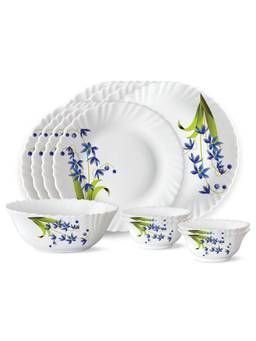 Larah by Borosil - White Lavender Opalware 13 Piece Dinner Set