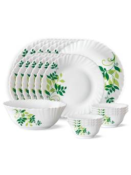 Larah by Borosil - White Fern Opalware 19 Piece Dinner Set
