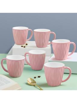 Larah by Borosil - Pastel Pink Opalware Tea & Coffee Mugs (Pack of 6)