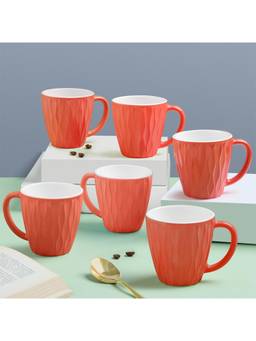 Larah by Borosil - Sunset Orange Opalware Tea & Coffee Mugs (Pack of 6)