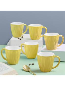 Larah by Borosil - Sun Yellow Opalware Tea & Coffee Mugs (Pack of 6)