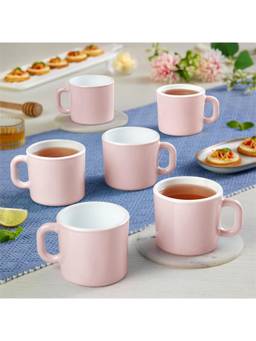Larah by Borosil - Pastel Pink Opalware Tea & Coffee Mugs (Pack of 6)