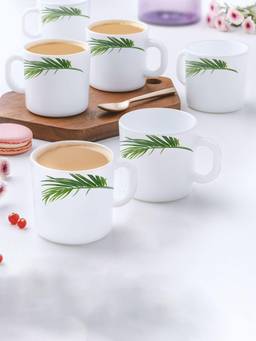 Larah by Borosil - White Crescent Opalware Tea & Coffee Mugs (Pack of 6)